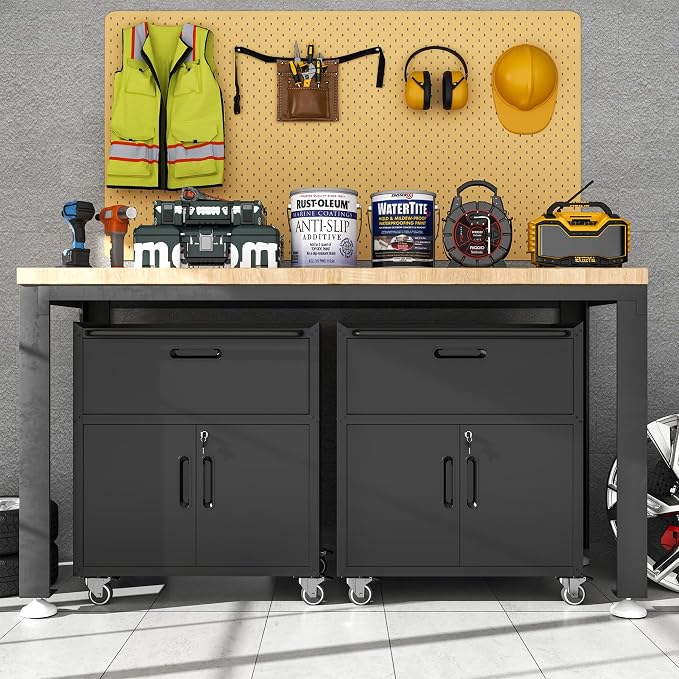 Metal Mobile Tool Storage Cabinet with 2 Locking Door and 1 Drawer | Black Heavy Duty Rolling Tool Cabinets for Garage,Metal Storage Cabinets with Wheels,Assembly Required