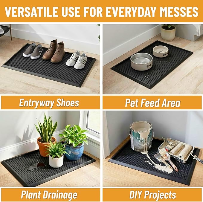 Ottomanson Indoor/Outdoor Boot Tray Non-Slip Doormat Modern Entryway Mat for Entryway Patio Backyard Garage, 18" x 28", Black