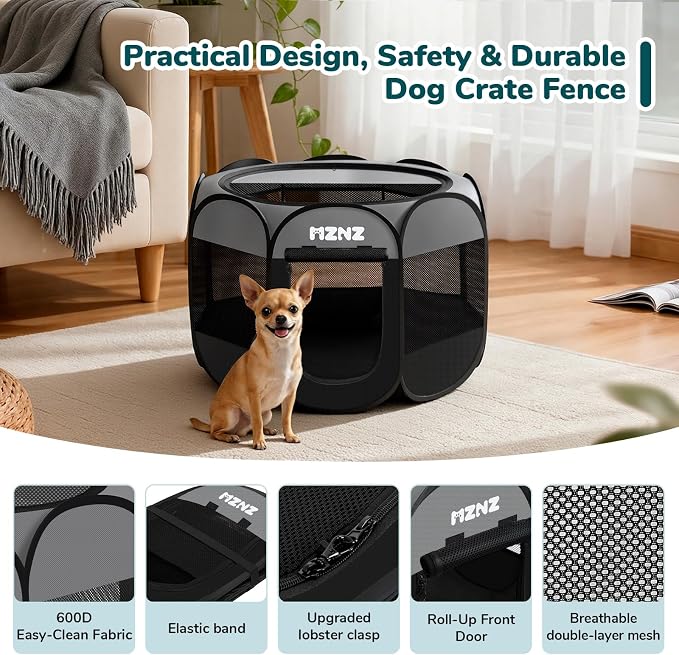 Dog Cat Small Animal Puppy Playpen Crate, Small, Dark Grey | Portable Pop Up Pet Cage Enclosure Tent Kennel Indoor Outdoor with Carrying Case, No Assembly, Camping Use
