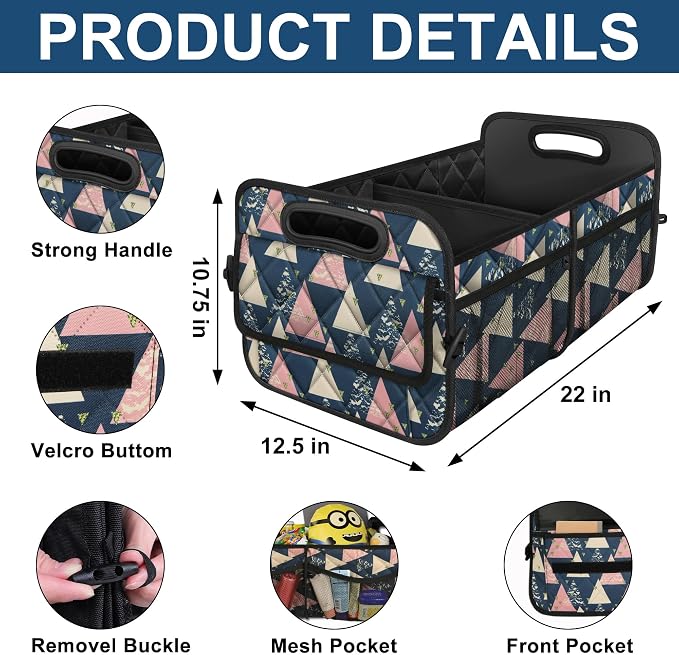 Deosk Trunk Organzier and Storage with Reinforced Handles,Car Accessories for Women/Men 50L Waterproof Polyester for Car/SUV/Minivan/Truck(Medium, Triangle)