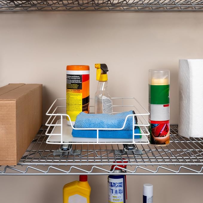 Household Essentials Powder-Coated Steel Pantry Pull-Out Organizer, White