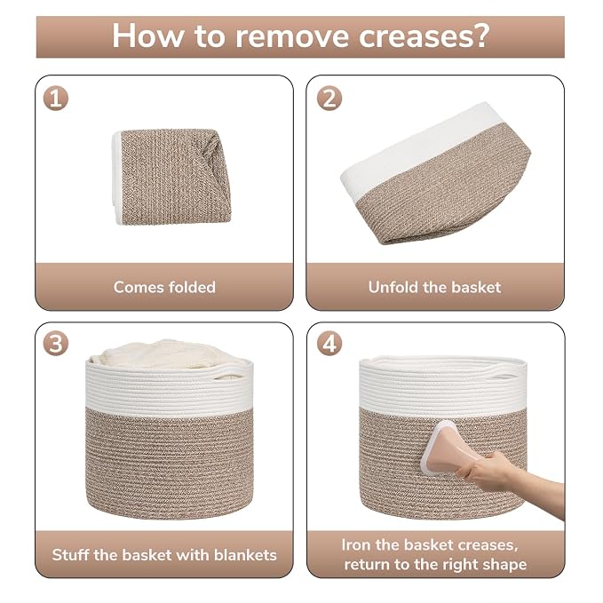 Goodpick Woven Rope Basket for Blankets Fit Nursery & Living Room, 45L | 15.8 x 15.8 x 13.8 In Storage Basket for Toys Shoes, Cute Baby Laundry Hamper for Towels, Clothes, Mele
