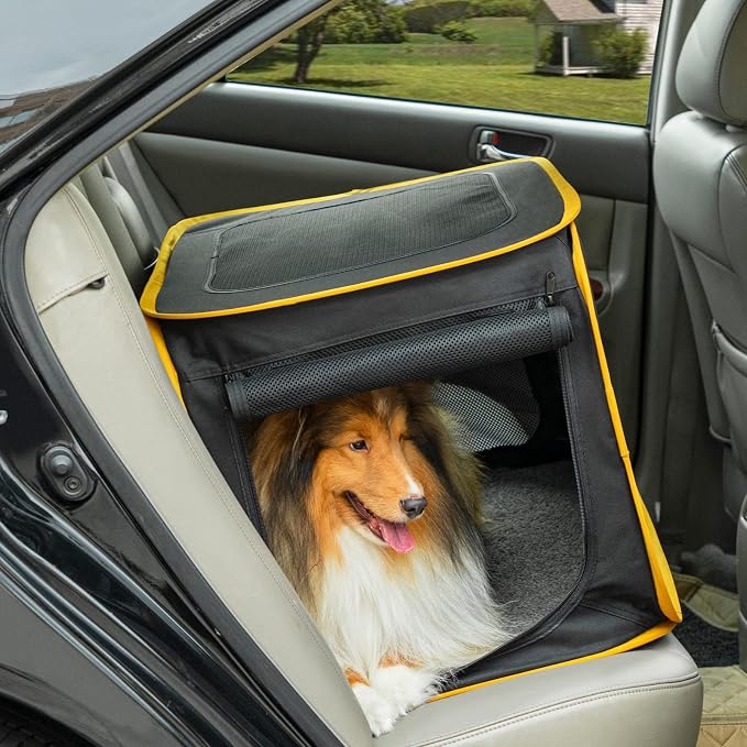 A 4 Pet 26-in Collapsible Soft Dog Crate for Car Travel | Cushion pad included, easy setup, portable, soft-sided mesh ventilation