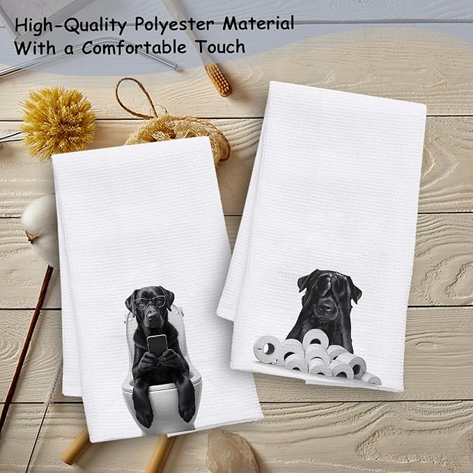 Funny Black Labrador Retriever Bathroom Hand Towels, Black Lab Gifts, Funny Labrador Dog Hand Towels for Bath Room, 16x24 Inch Set of 2