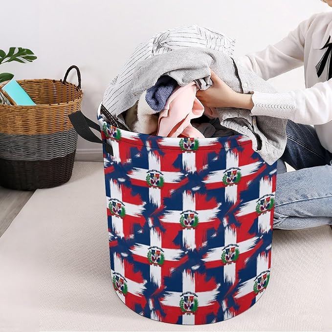 Collapsible Clothes Basket with Handles Dominican Republic Grunge Flag, Large Waterproof Laundry Hamper for Toy, Towel, and Home Organization