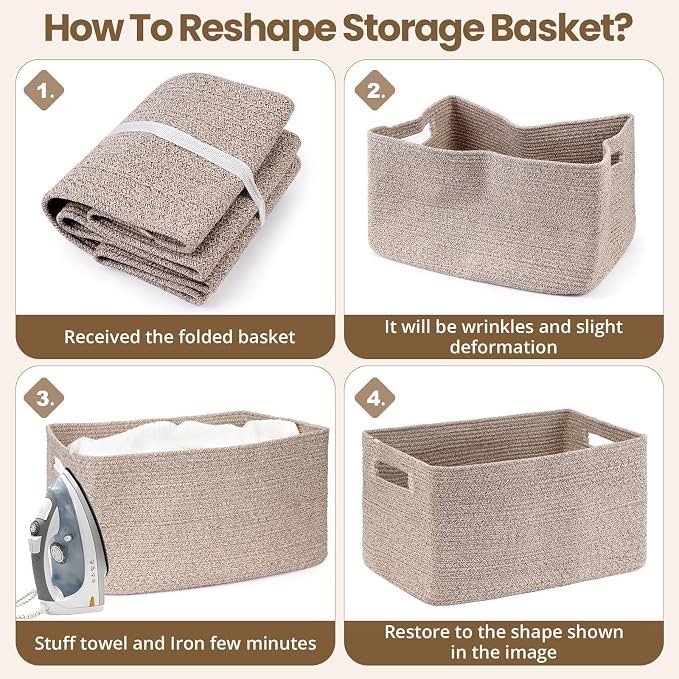 Optish 95L Large Woven Blanket Basket, Cotton Rope Laundry Basket, Brown | Sturdy Cotton Rope Basket Organizer Blanket, a lot of Toys, Comforter, Pillows, Bedroom, Living Room, Bathroom, Easy to Carry