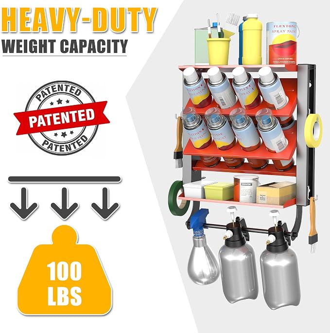 Spray Can Holder Rack, Steel Wall Mounted Spray Bottle Holder | Heavy Duty Garage Tool Utility Storage Rack, Holds 100 lbs