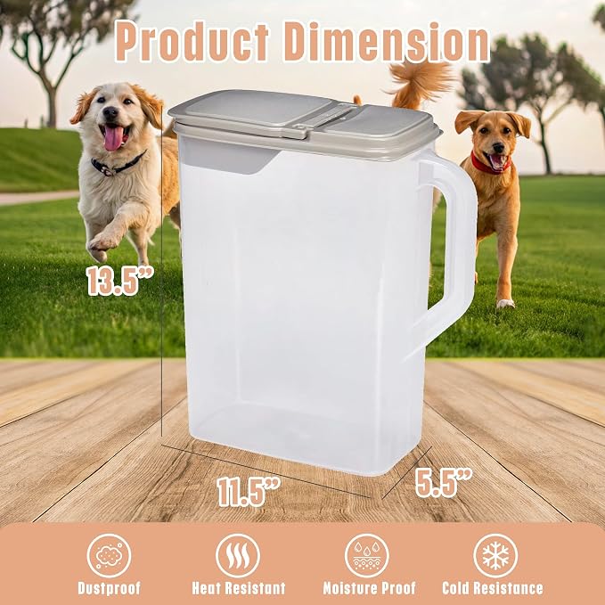 Buddeez Pet Food Storage Container - 8 Quart Capacity Dog / Cat Food & Bird Seed Container with Durable EZ Grip Handle, Flip Gray Lid (includes 1 Cup Clear Scoop) | Durable dry-food storage, For dog food, cat food or bird seed, Includes scoop, desk pet...