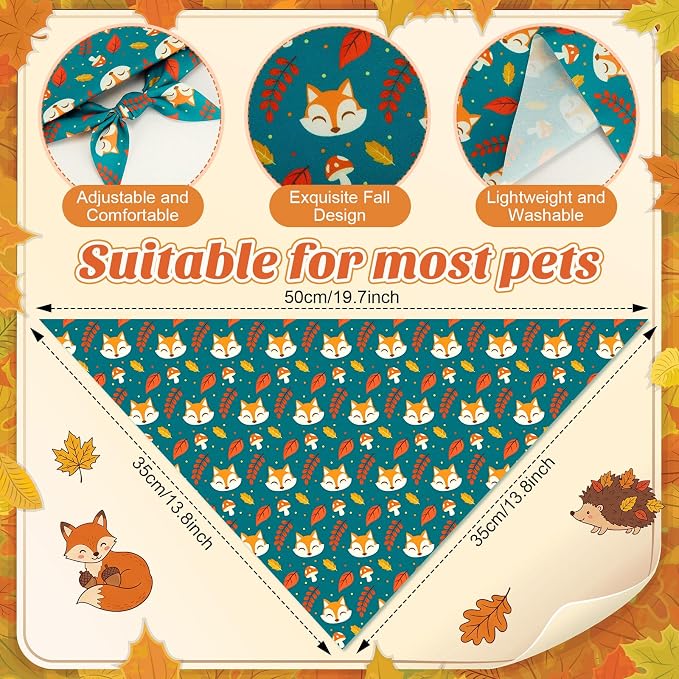 Abbylike 50 Pcs Fall Dog Bandanas Bulk Autumn Leaf Pumpkin Acorn Mushroom