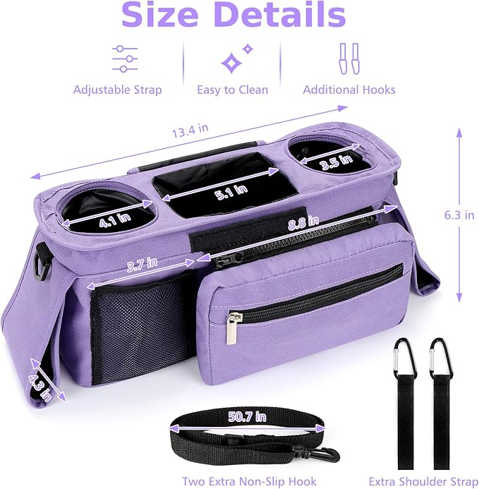 Accmor Universal Stroller Organizer with Insulated Cup Holder Detachable Phone Bag and Shoulder Strap,Stroller Bag Caddy Organizer for Uppababy, Baby Jogger, Britax Strollers