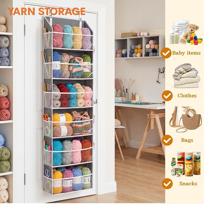 2 Pack Over Door Organizer with 6 Large Pockets | 6 Transparent Pockets & 12 Mesh Side, 80 lbs Weight Capacity Hanging Storage for Toys, Shoes, Diapers, Pantry