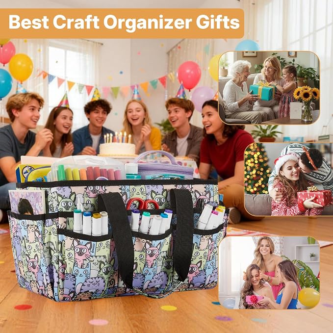Craft Storage Organizer Tote Bag, Art Supply Caddy, Carrying Bag with Handle for Multi-Purpose Craft Organizers and Storage