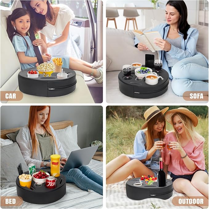 INNO STAGE Couch Cup Holder Pillow | Sofa Caddy Buddy Cupholder Organizer, for Bed Rv Tv Car Man Cave Remote Snacks Drink, Gift for Couch Potato, PU Black