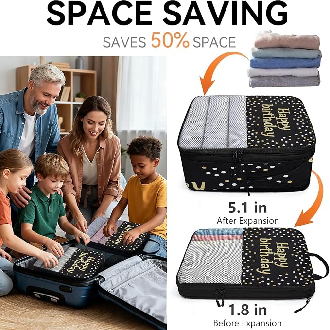 Happy Birthday 6 Set Compression Packing Cubes Birthday Theme Expandable Packing Organizer for Travel Accessories Luggage Suitcase Bag
