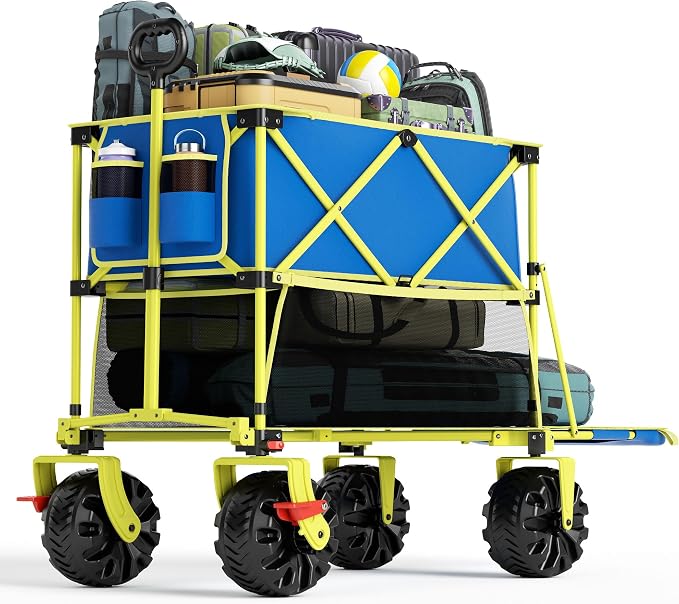 Old Bahama Bay 400L Collapsible Double Decker Beach Wagon with Brakes, Folding Beach Cart with 54" Extra Long Decker, 450LBS Heavy Duty Wagon Chart with All-Terrain Big Wheels for Sand Camping Garden