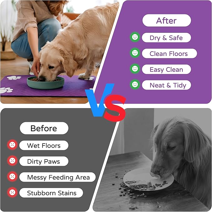 Pet Feeding Mat-Absorbent Dog Feeding Mat for Food and Water Bowl,No Stains Pet Placemat,Quick Drying Water Dispenser Mat for Dog and Cat,Easy to Clean Dog Accessories(S,Purple)