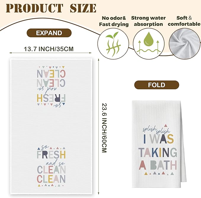 Kitchen Towels Set of 4, Colorful Sayings Dish Towel for Kitchen, Fresh Bath Bathroom Decorative Hand Towels, Fast Drying Tea Towel, Housewarming Xmas Gifts for Women Mom -B37