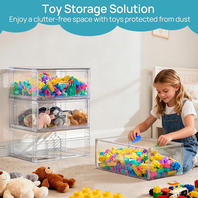 Vtopmart 2 Pack Large Clear Stackable Storage Drawers for Closet, 23QT | Easily Assemble Plastic Closet Storage Bins, Dust-Proof UnderBed Organizer for Clothing Underwear T-shirt Organization