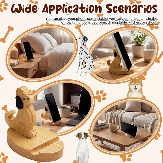 Xuhal 2 Pack Cute Dog Phone Stand for Desk, Wooden Animal Phone Holder, Novelty Cellphone Stand Cute Wooden Desk Smartphone Ornament, Gift for Dog Lovers Women Office Home Kitchen