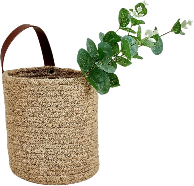 Wall Hanging Storage Basket, Woven Plant Holder for Organizing, 6.3” x 7" | Small decorative basket for towels, and toys, flowers. Hanging storage organizer for wall decor and home organization.