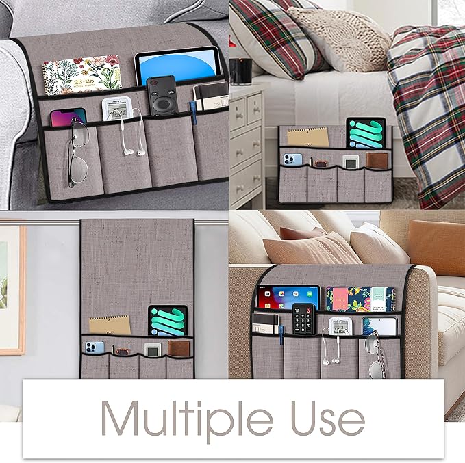 Joywell Armrest Organizer Remote Holder, White Sand | For Recliner Armchair Caddy Couch Sofa Arm Chair Caddie, 6 Pocket Storage, For Magazine, iPad, Phone