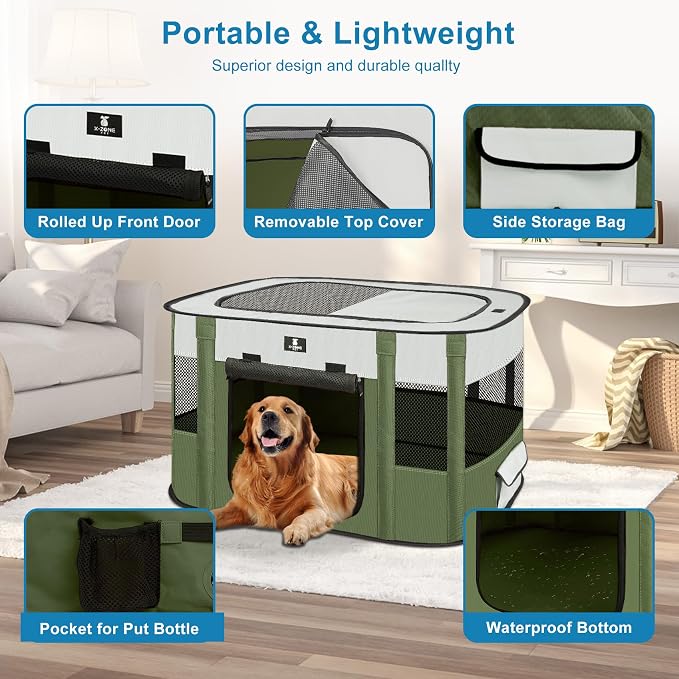 X-ZONE PET Dog Playpen, Puppy Cat Play Pen Portable Foldable Indoor/Outdoor Tent Crate Cage, Portable Pet Crate Small Size Green 30''