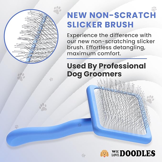 We Love Doodles Slicker Brush with Non Scratching Pins - Dog Brush with Coated Pins, Slicker Brush for Dogs Dematting, Grooming Brushes for Short Haired & Long Haired, Poodle & Goldendoodle (Large)