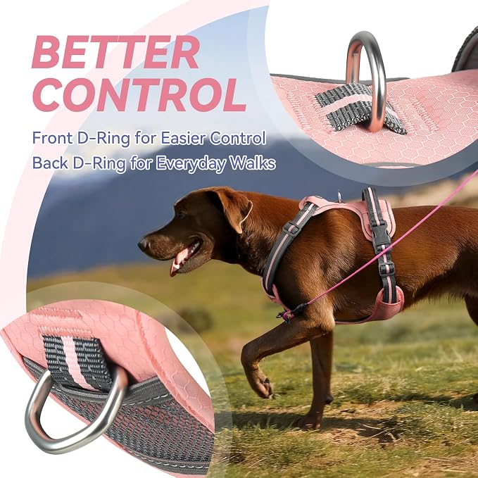 VIVAGLORY No Pull Dog Harness Vest Harness, L, Sakura Pink - Patterned | with Handle Front and Back Clip for Training & Pulling, No Pull & Escape Proof Padded Adjustable for Pet Puppy