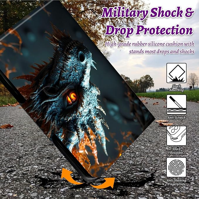Rotating Handle Case for Samsung Galaxy Tab S10 Plus 2024/S9 FE+/S9 Plus 12.4 Inch 2023, 360 Degree Swivel Kickstand with Magnetic Closure Leather Protective Cover, Forest Grey Dragon