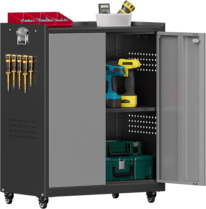 34''H Garage Storage Cabinet, Meatl Storage Cabinet with Lock | Tool Storage Cabinet, Steel Tool Cabinet with Doors and Shelves for Garage, Warehouse, Assembly Required, Gray