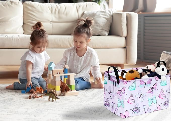 Kid Clothes Storage Basket Gift Shelf Basket Toy Storage Bin, Nursery Basket Organizer Box for Children With Handles for Room Deco (Butterfly)
