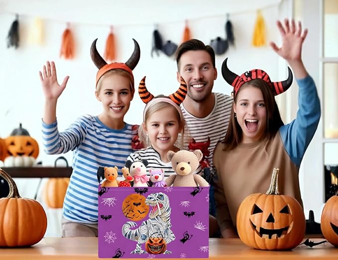 Large Halloween Themed Candy Gift Boo Basket for Kids Baby Personalized Adults Storage Bin Fall Decor(Purple Dinosaur)