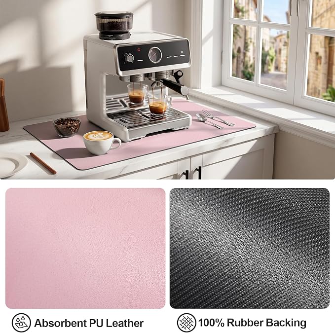 Ecotrim Coffee Mats for Coffee Bar Accessories, Pink 17" x 31.5"