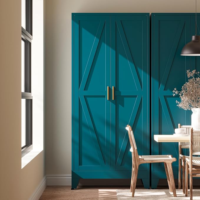61" H Metal Storage Cabinets,Garage Cabinet,Broom Closet Storage Cabinet,Blue Storage Cabinets,Utility Cabinet