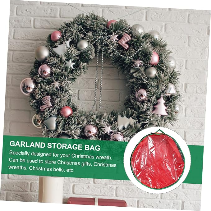 1pc Wreath Storage Bag with Clear Window Holiday Wreath Container Packing Bag for Christmas Decorations for Storing
