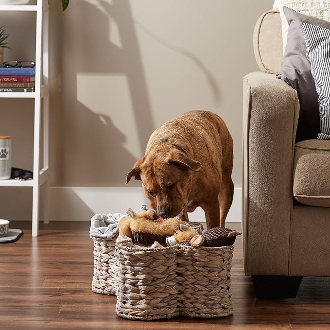 Bone Dry Pet Storage Collection, Bone Shape Hyacinth Toy Basket, White Wash, Large - 24x15x9"