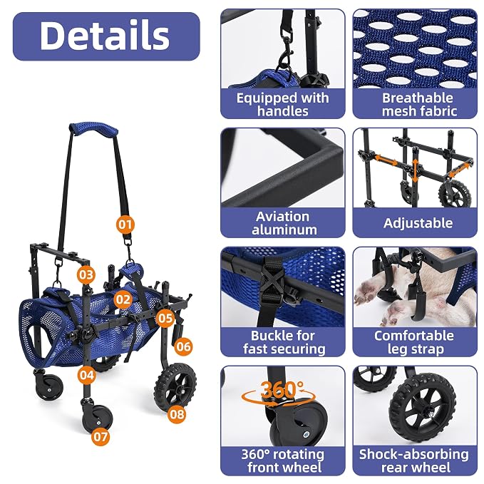 Quad Dog Wheelchair for Disabled Dogs, 4-Wheel Mobility Cart with Harness