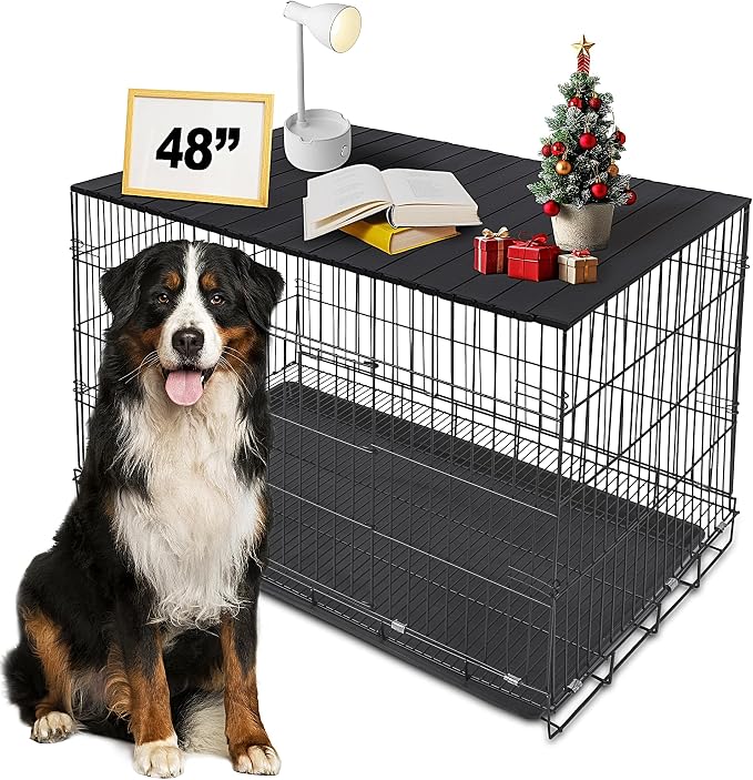 Dog Crate Topper with Magnets for 48 Inch Crate - Dog Kennel Topper Decorative Storage Pet Crate Table Black (Only Topper)
