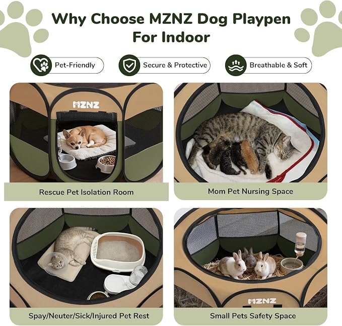 Dog Cat Small Animal Puppy Playpen Crate, Small, Olive Green | Portable Pop Up Pet Cage Enclosure Tent Kennel Indoor Outdoor with Carrying Case, No Assembly, Camping Use