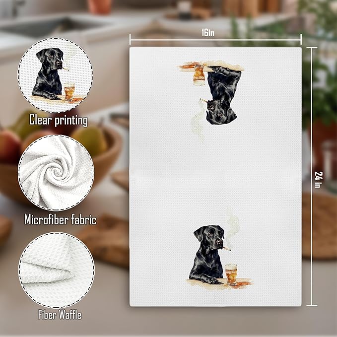 Funny Black Labrador Retriever Kitchen Towels Decorative, Black Lab Gifts Hand Tea Towels for Kitchen, Dog Lovers Gifts for Men Dish Towel Dishcloth, 16x24 Inch
