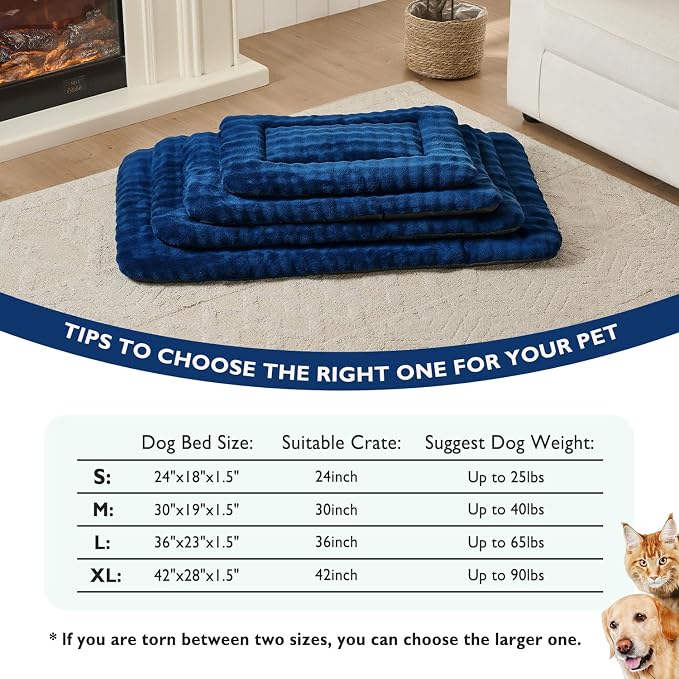 Pet Bed Mat Crate Pad for Cats Small Dogs, Navy Blue, 24"x 18" | Washable Soft Pet Sleeping Mat, Puppy Cat Kitten Cushion with 3D Bubble Pattern
