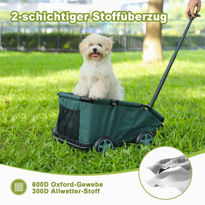 Mini Dog Strollers for Mini Pets, Foldable Multifunctional Shopping Carts with Extendable Pull Handle, Doggie Wagon Built-in Cushion and Safety Rope with Storage Bag (Dark Green)