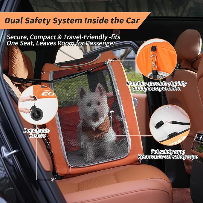 EchoSmile 4-Wheel Pet Stroller for Dogs & Cats, Up to 135 lbs, Orange | Lightweight Carrier · Storage Basket Included · Adjustable Handle · Removable Pad