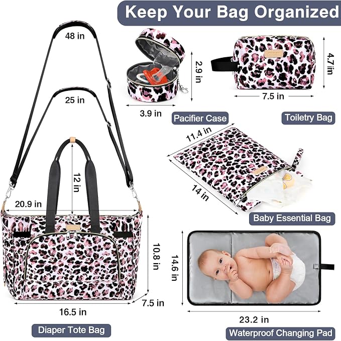 Diaper Bag Tote for Baby 7PCS, Large Mommy Bag with Portable Changing Pad | Multifunctional Hospital Bags for Labor and Delivery with Pacifier Case and Organizer Pouches,Travel Baby Bag for Boy Girl