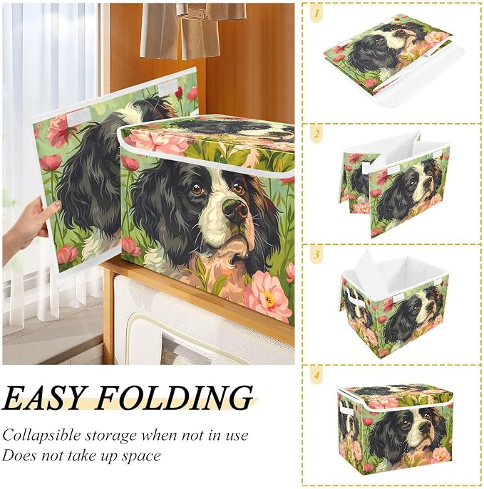 Dog Pet Storage Bins with Lids Closet Bedroom 40L Fabric Bin | Decorative Storage Boxes, Foldable & Stackable, Dust-Proof Flip Top, Reinforced Handles, For Home & Dorm, Clothes & Toy Box
