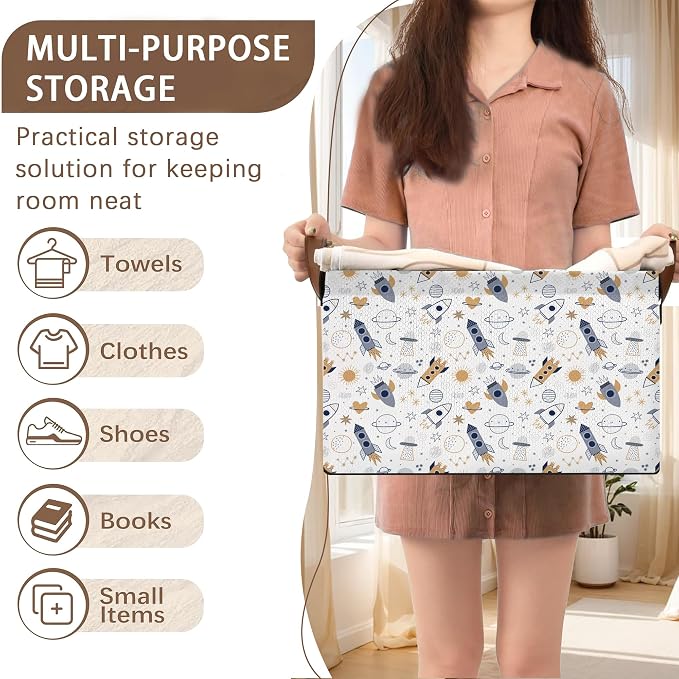 Cosmic Explorer Storage Basket Large 17x11.5x10.5 Inches-Collapsible Fabric Organizer Bin with Handles for Nursery, Playroom, Astronomy Fans-Decorative Hamper with Celestial Body Patterns-Single Pack