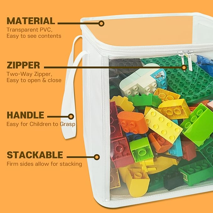 holay 2 Pack Clear Storage Cubes with Lids, 12 Inch Toy Organizer Bins | Transparent lid & sides; reinforced carry handles; folds flat; holds toys, clothes, books; fits cube shelves