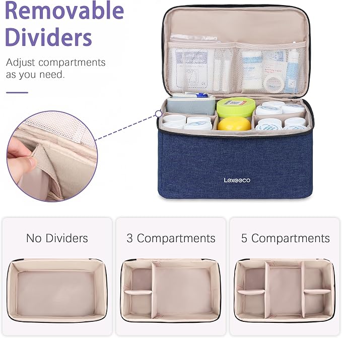 Lexeeco Dual Layers Medicine Pill Bottle Organizer Bag with Lockable Zipper | Portable Medication Bag for Pills,Vitamins,Fish Oil,Medicine Storage Box for College Dorm Student,Home,Large Travel Pill Case