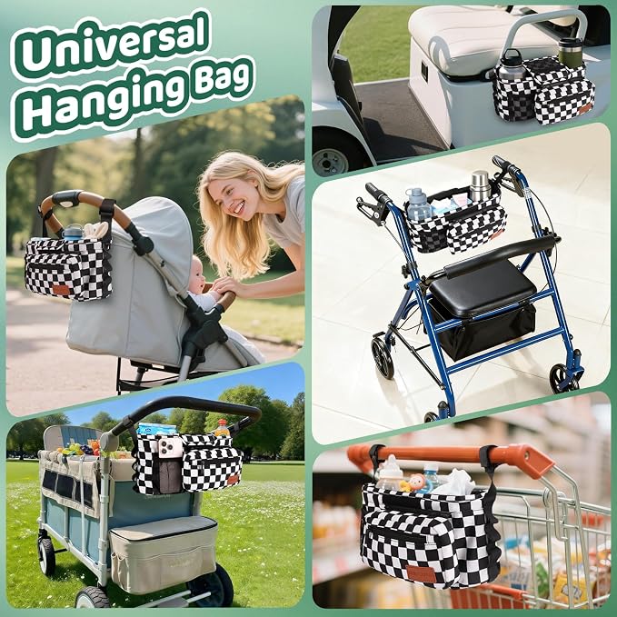 Stroller Caddy with Cup Holder, Non Slip Stroller Organizer Bag Accessories | Stroller Bag with Detachable Phone Bag, Fits Uppababy, Mockingbird Doona Joie Yoyo Baby Jogger, Christmas Baby Shower Gifts