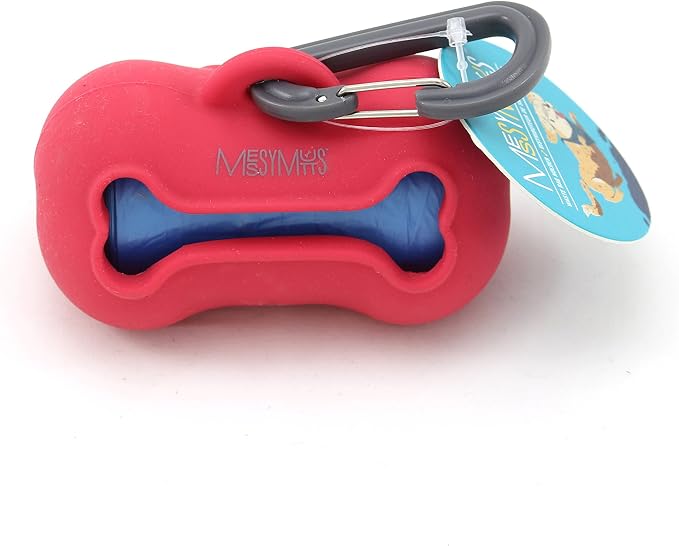 Messy Mutts Silicone Dog Poop Bag Holder with Carabiner, Watermelon | Silicone Dog Poop Bag Dispenser With Carabiner Clip And 15 Bag Starter Roll, Fits Standard Rolls